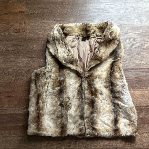 WOODLAND faux fur cashmere acrylic vest chic fall winter sz L women’s brown tan - Picture 4 of 13